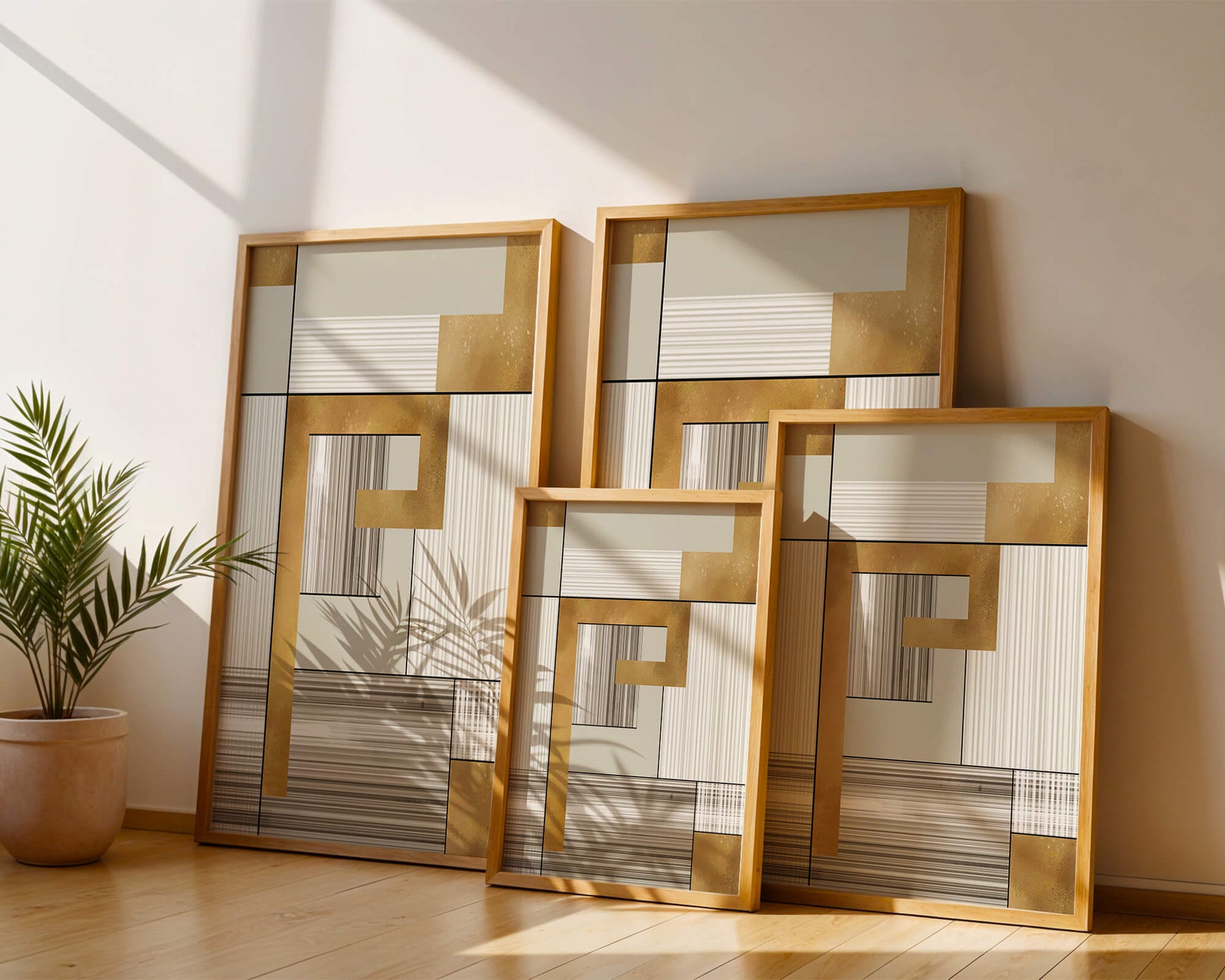 Abstract geometric pattern with gold and neutral tones