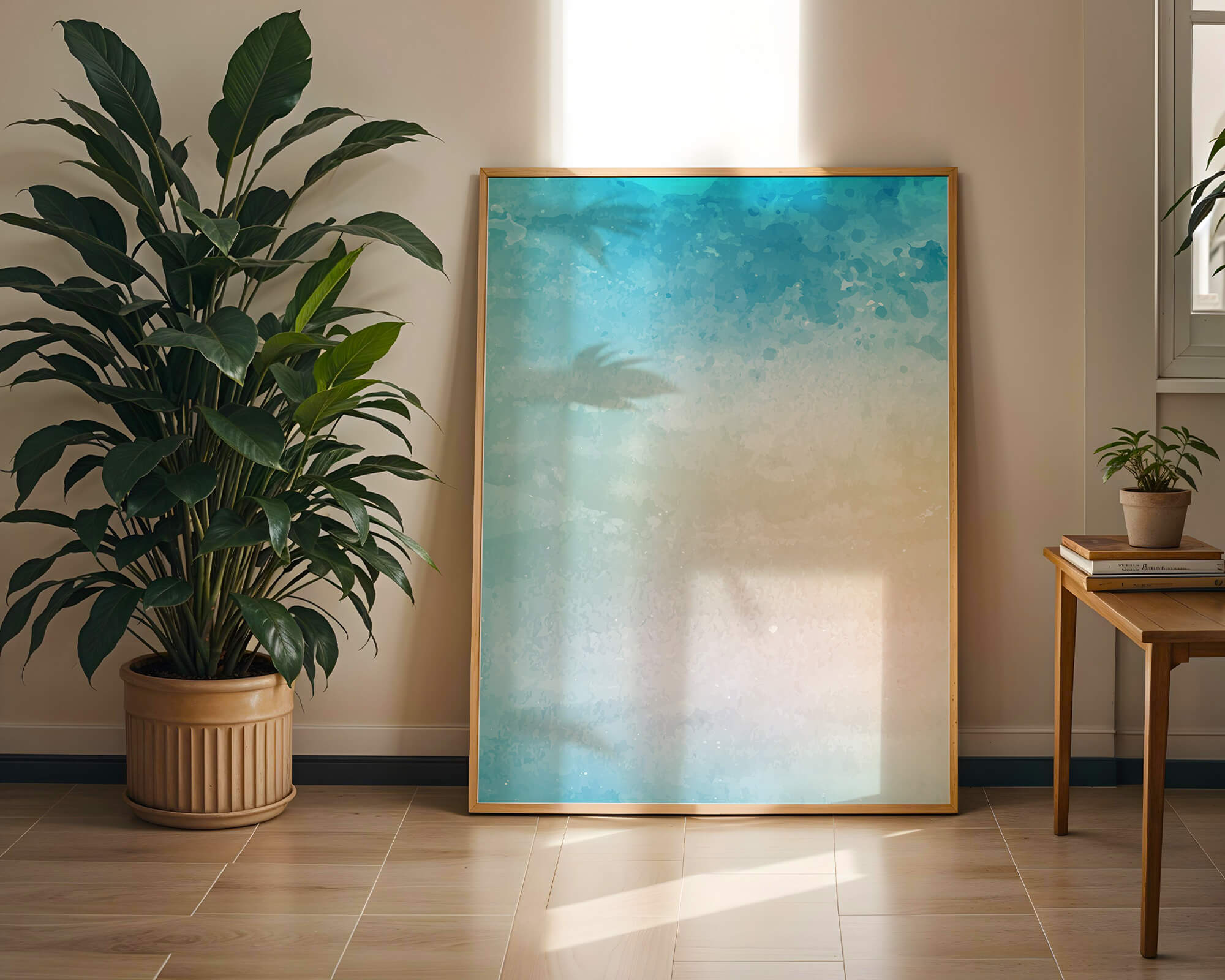Pastel watercolor background with blue and beige gradient