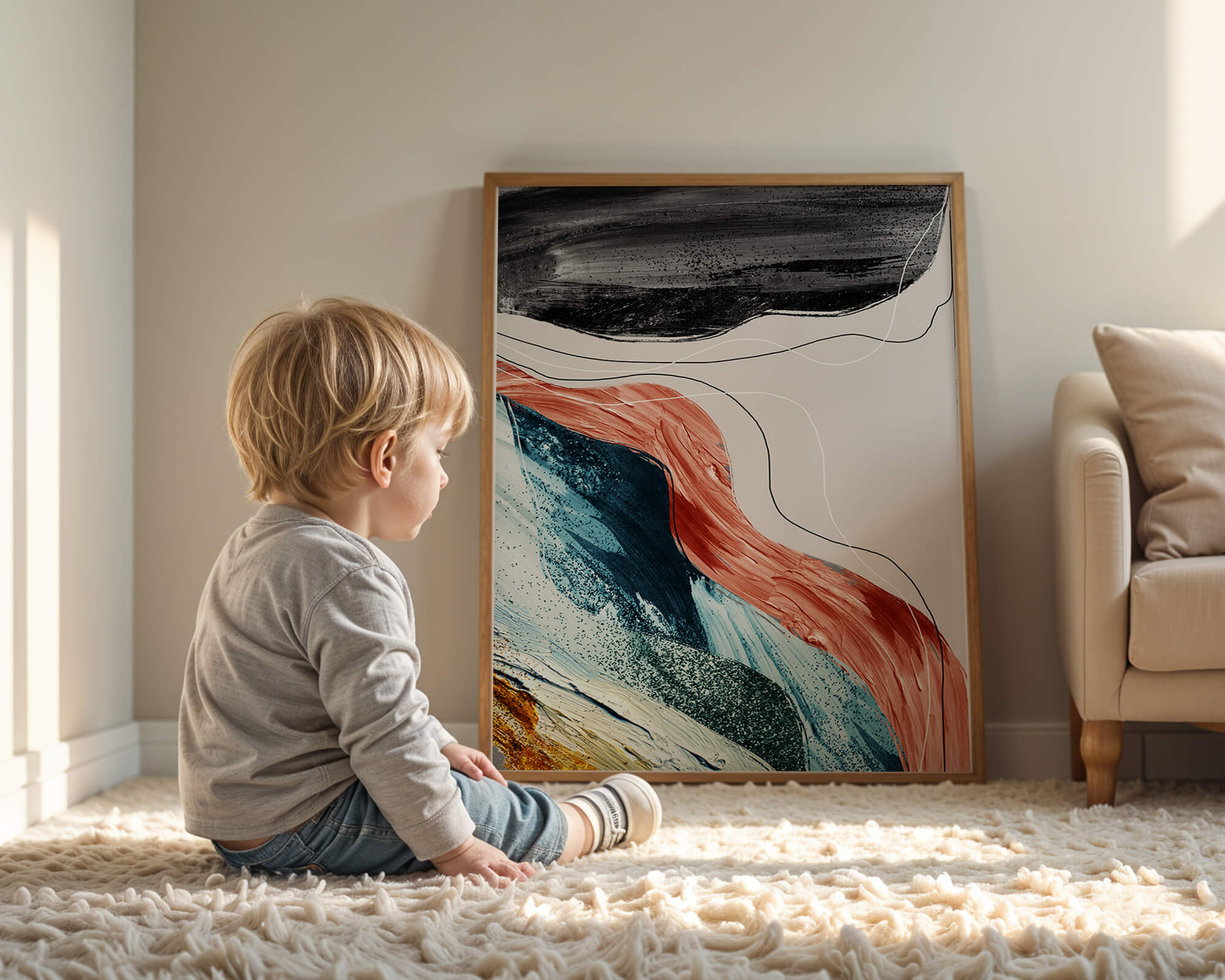 Abstract Composition with Textured Brush Strokes and Dynamic Colors