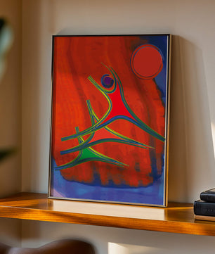 Abstract colorful artwork with dynamic figures and bold colors