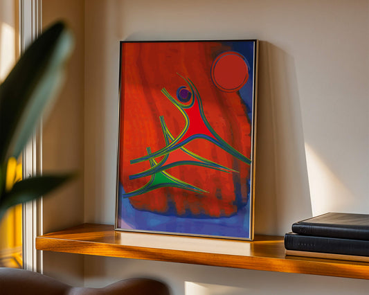 Abstract colorful artwork with dynamic figures and bold colors