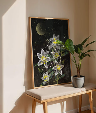 Luminous Night Flowers Under a Starry Sky with Golden Moon - Mi tienda