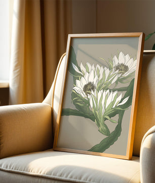 Beautiful botanical illustration of white blooming flowers with green leaves