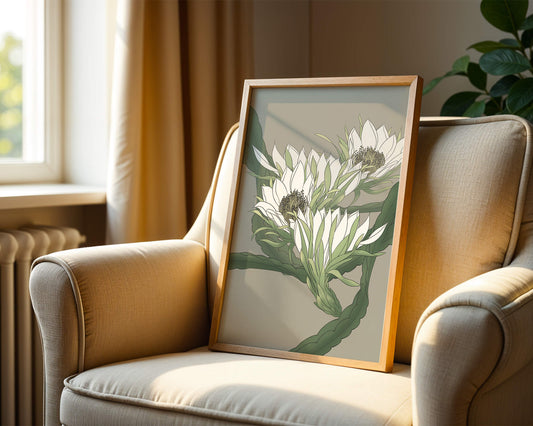 Beautiful botanical illustration of white blooming flowers with green leaves