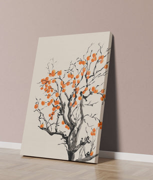 Elegant watercolor tree with vibrant orange fruit
