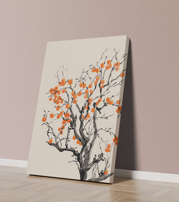 Elegant watercolor tree with vibrant orange fruit