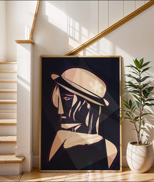 Stylized Portrait of a Woman in a Hat with Geometric Elements - Mi tienda