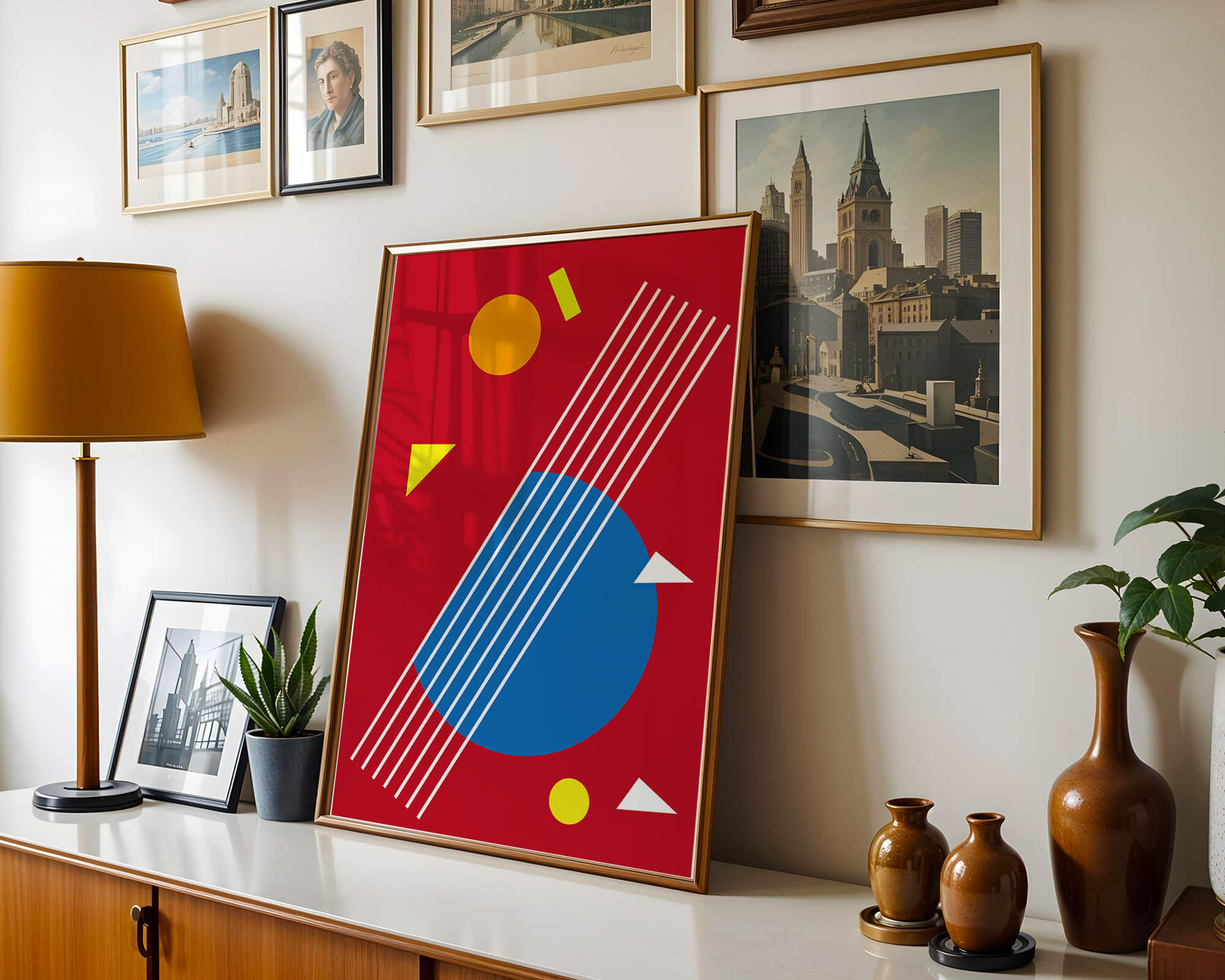 Abstract geometric shapes with bold colors and lines