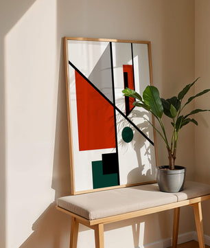 Geometric Abstract Art with Red and Green Accents