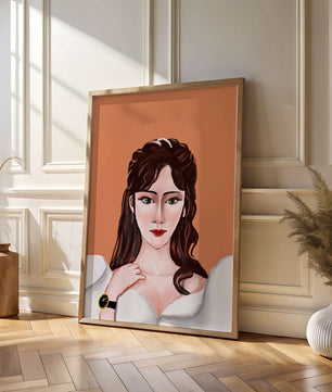 Retrato de una mujer con peinado elegante y reloj dorado