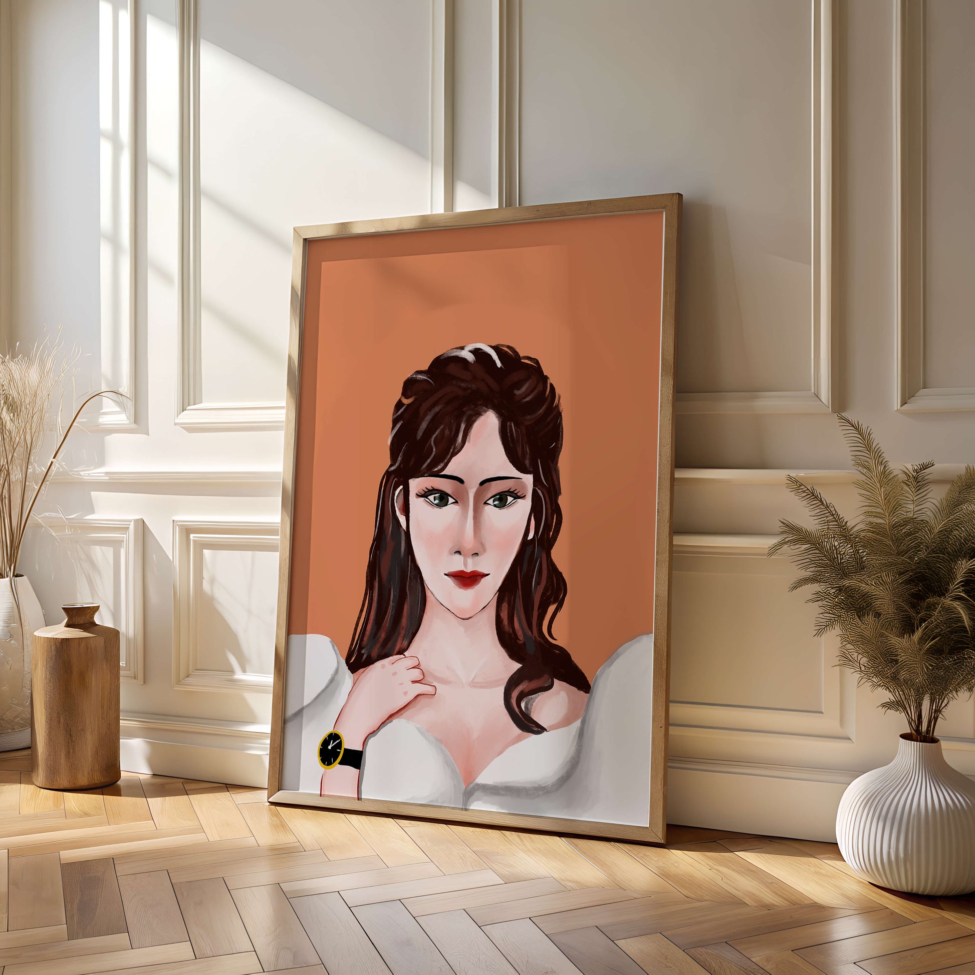 Portrait of a woman with elegant hairstyle and golden watch