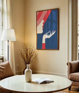 Elegant Woman with Red Hat and Stylized Hand - Mi tienda