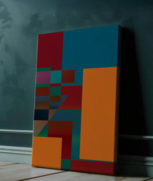 Diseño abstracto geométrico colorido con bloques y tonos audaces