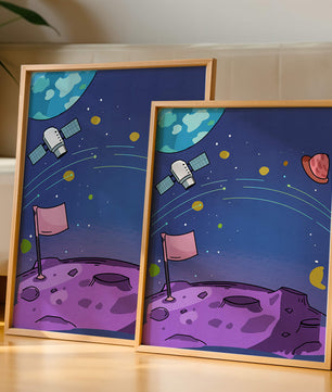 Illustration of outer space scene with planets and satellite