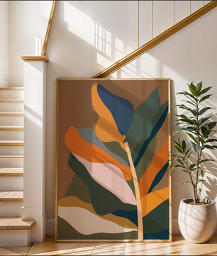 Abstract Botanical Illustration with Earthy Tones and Organic Shapes