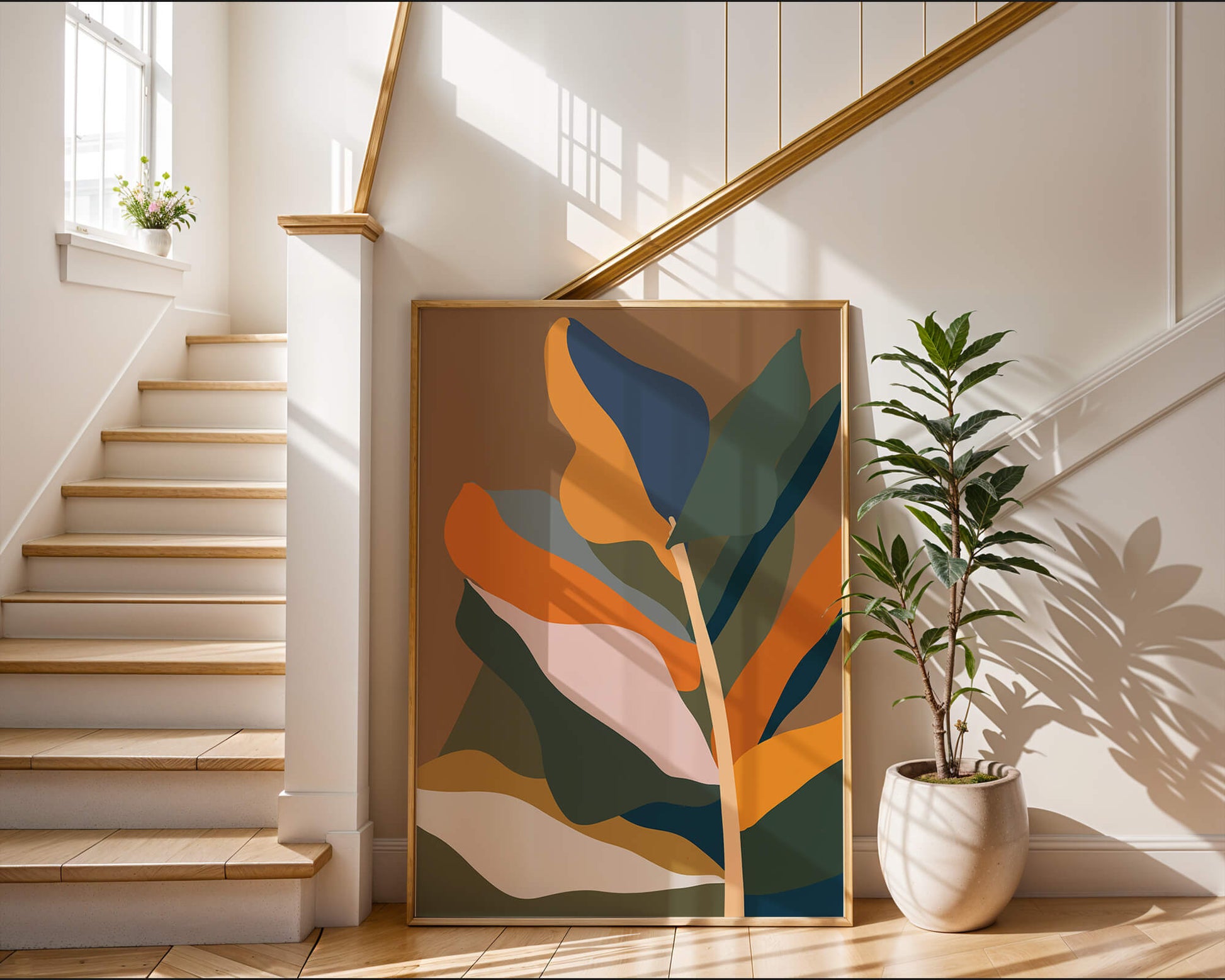 Abstract Botanical Illustration with Earthy Tones and Organic Shapes