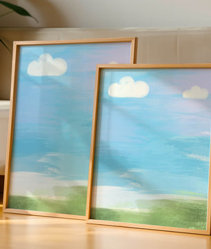 Blue Sky with Clouds and Green Field