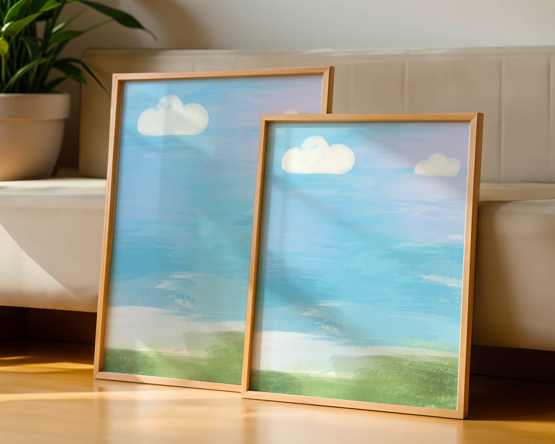 Blue Sky with Clouds and Green Field