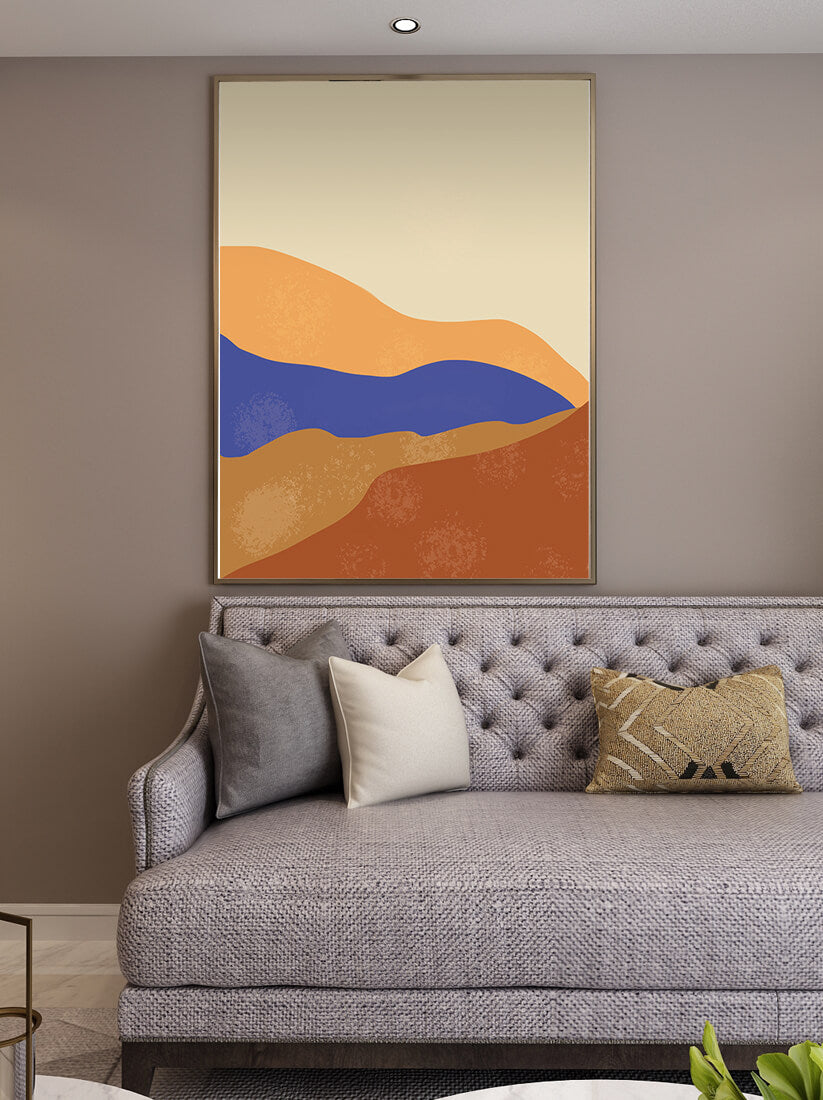 Paisaje abstracto con olas coloridas y bordes audaces