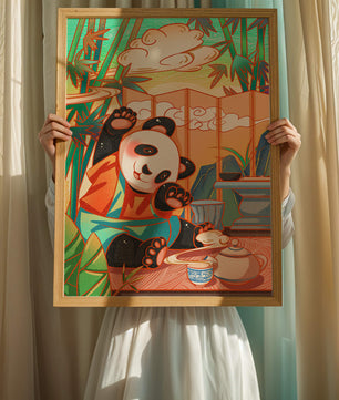 Cheerful Panda Having Tea in a Bamboo Garden - Mi tienda