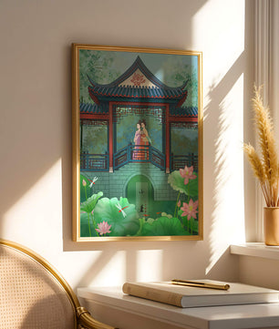 Traditional Chinese Pavilion with Women in Garden Scene - Mi tienda