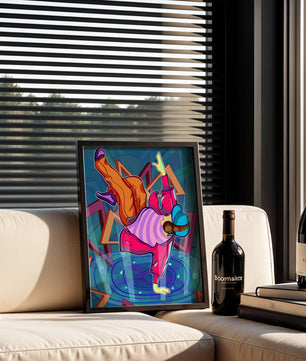 Colorful breakdancer in dynamic urban artwork