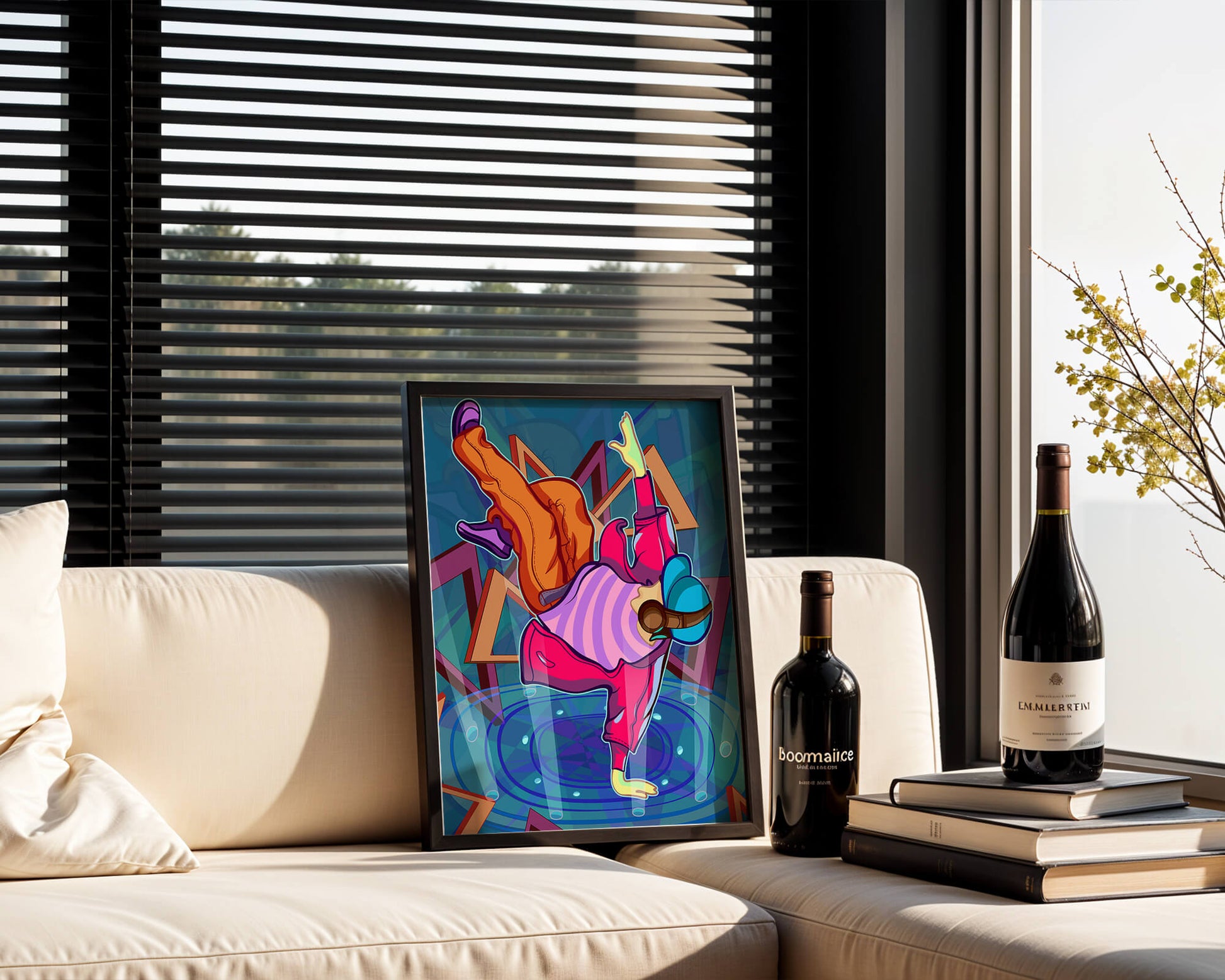 Colorful breakdancer in dynamic urban artwork