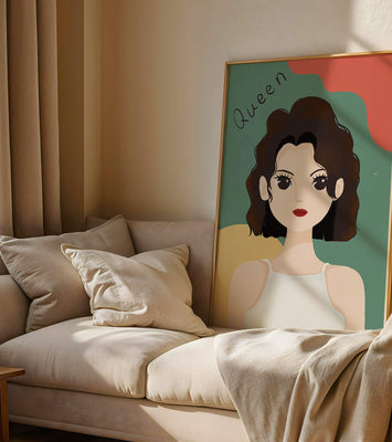 Stylized illustration of a confident woman with abstract background