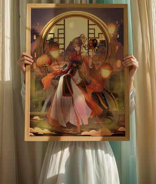 Elegant Asian-inspired fantasy artwork with lanterns