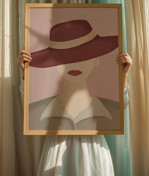 Stylish Woman in Vintage Hat with Minimalist Fashion Art