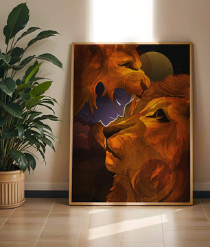 Majestic Lion Illustration in Cosmic Night Setting