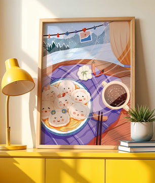 Charming Dumpling Faces on a Cozy Winter Table with Mountain View - Mi tienda