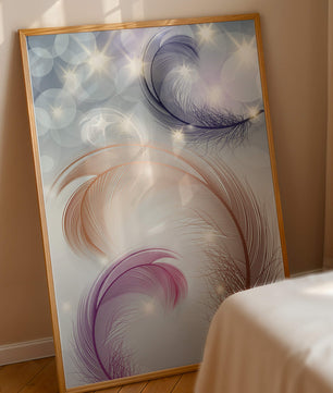Elegant abstract feather design with sparkles and soft colors