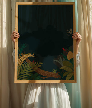 Illustrated Jungle Landscape with Lush Foliage