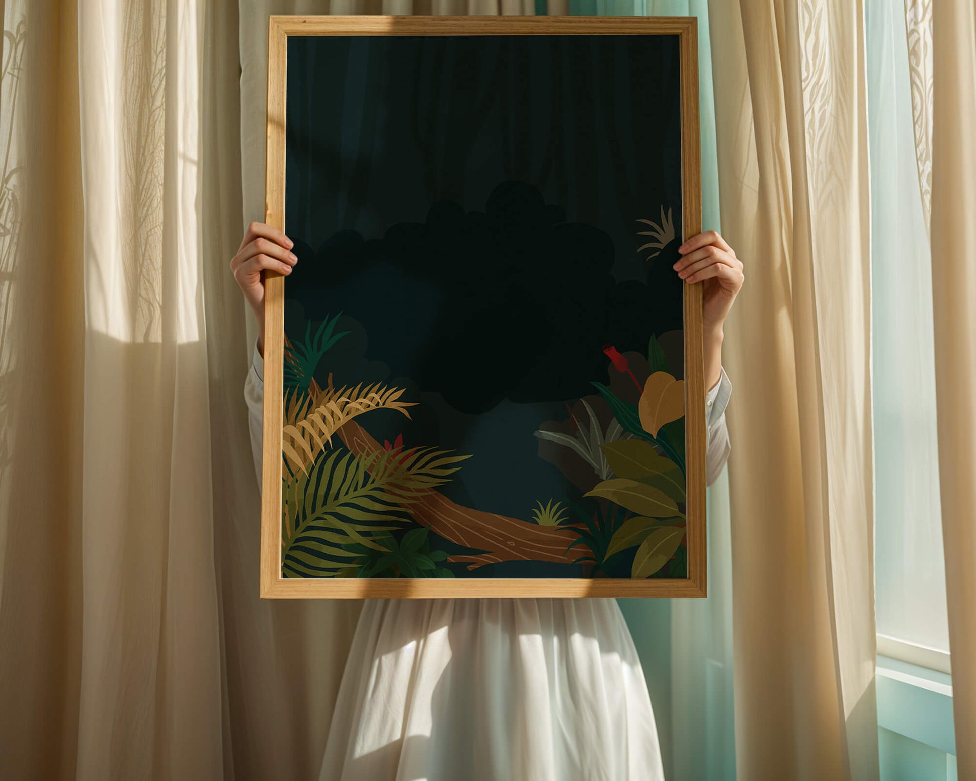 Illustrated Jungle Landscape with Lush Foliage