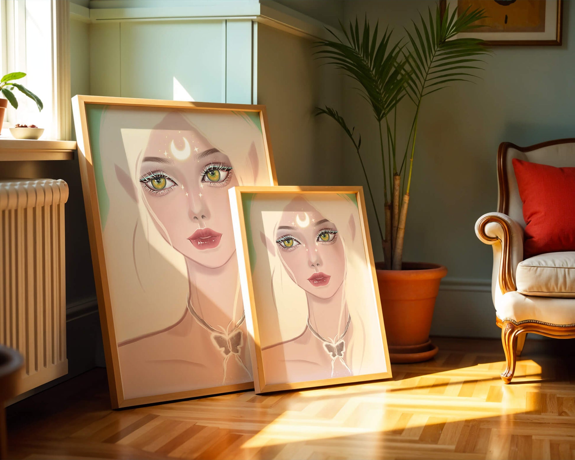 Enchanted portrait of ethereal elf girl with glowing elements