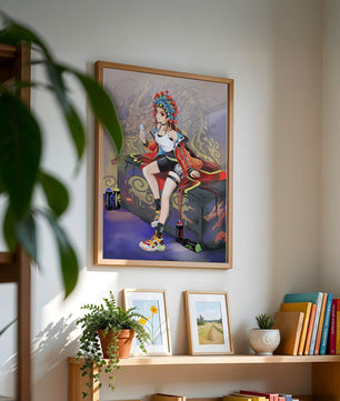 Anime art of a girl in traditional attire with urban elements