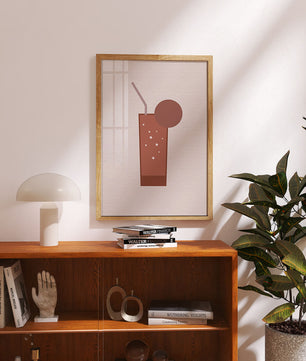 Minimalist Illustration of a Chocolate Drink with Straw and Window Background - Mi tienda