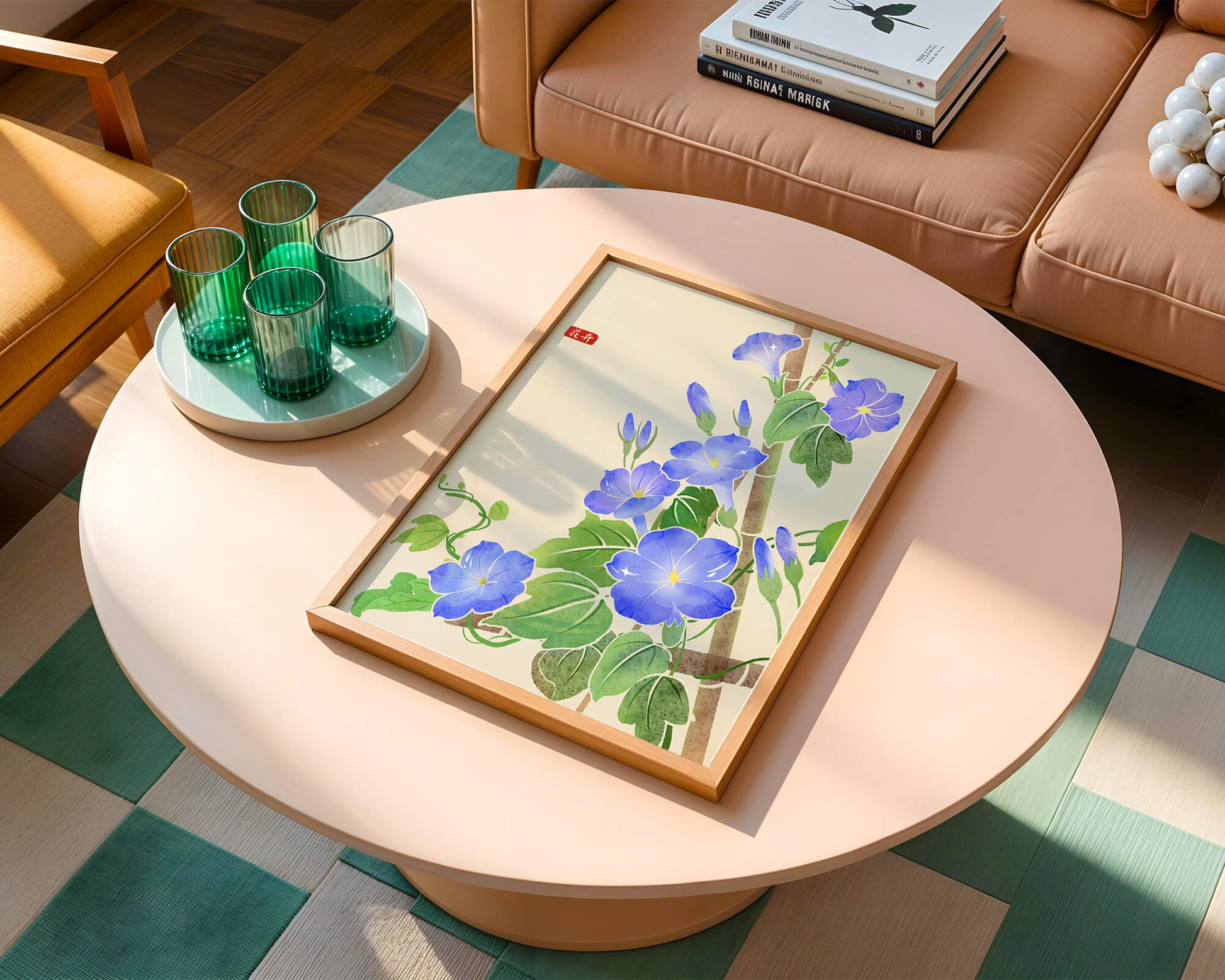 Obra floral delicada con glorias matutinas azules vibrantes