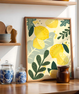 Vibrant lemon and leaf pattern design for home decor