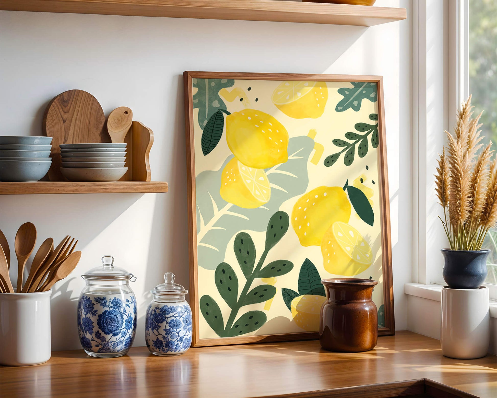 Vibrant lemon and leaf pattern design for home decor