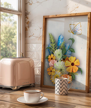 Floral and crystal arrangement with golden butterfly