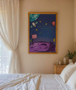 Illustration of outer space scene with planets and satellite