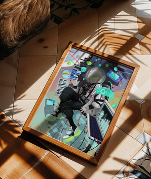 Conception de personnage numérique futuriste dans un décor spatial de science-fiction