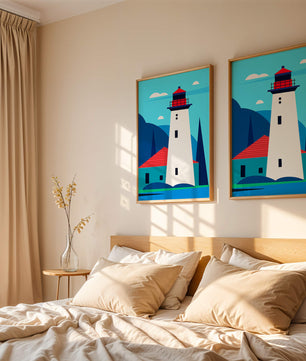 Illustration moderne d'un phare avec des couleurs vives