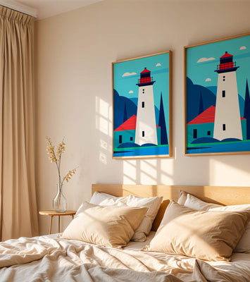 Modern illustration of a lighthouse with vibrant colors