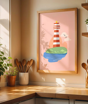 Ilustración encantadora de un faro con un entorno costero tranquilo