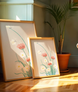 Delicate floral illustration with butterflies and wildflowers