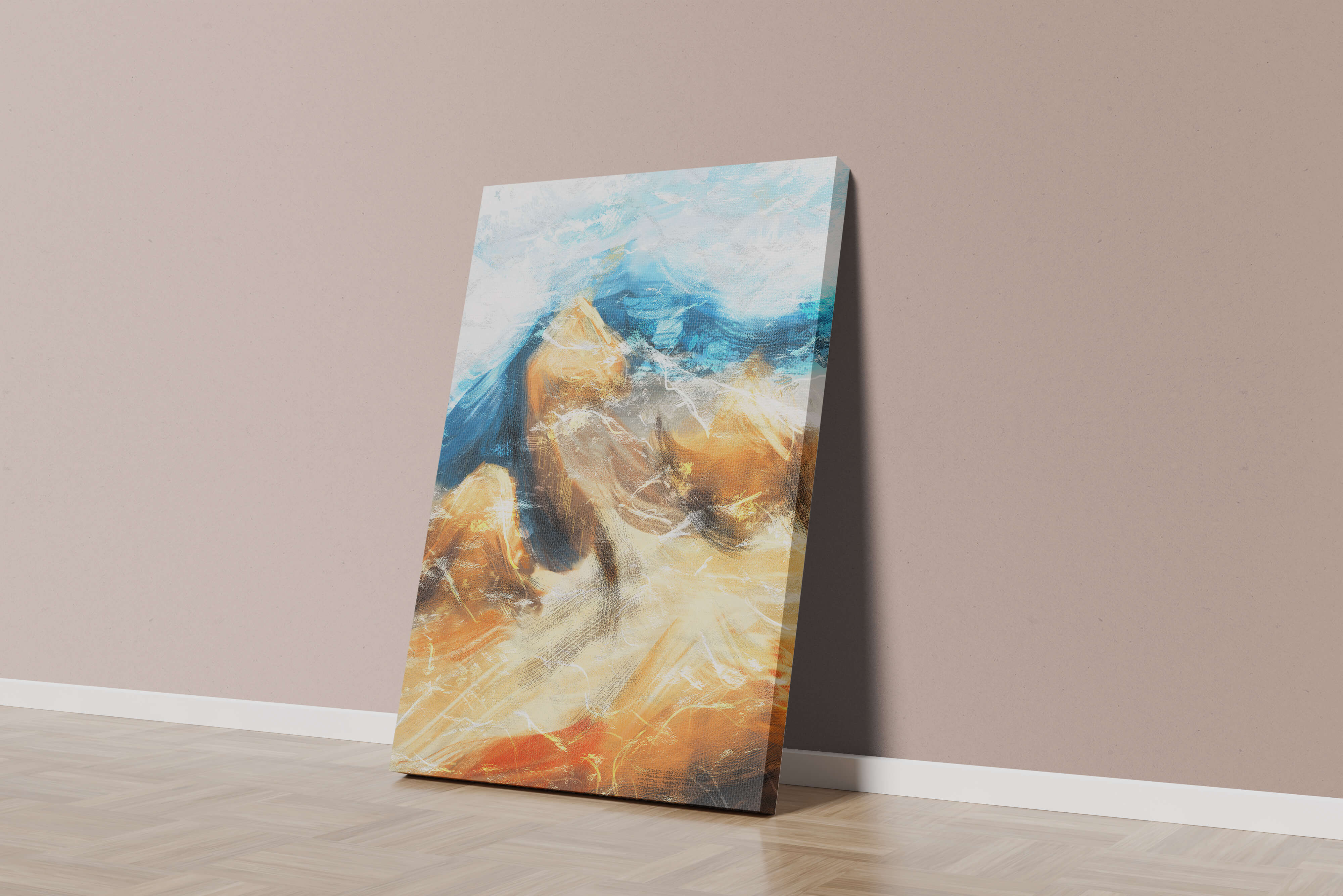 Abstract Mountain Landscape with Gold Elements