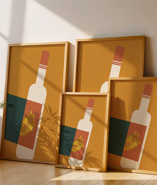 Modern Abstract Wine Bottle With Golden Leaf Design - Mi tienda